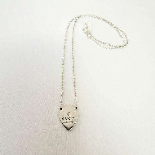 Authentic Gucci Heart Trademark Pendant Sterling Silver 925 Women’s Necklace 48cm