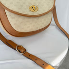 Vintage Gucci GG Supreme Monogram Small Leather Coated Canvas Beige Tan Cream Crossbody Turn Lock Handbag