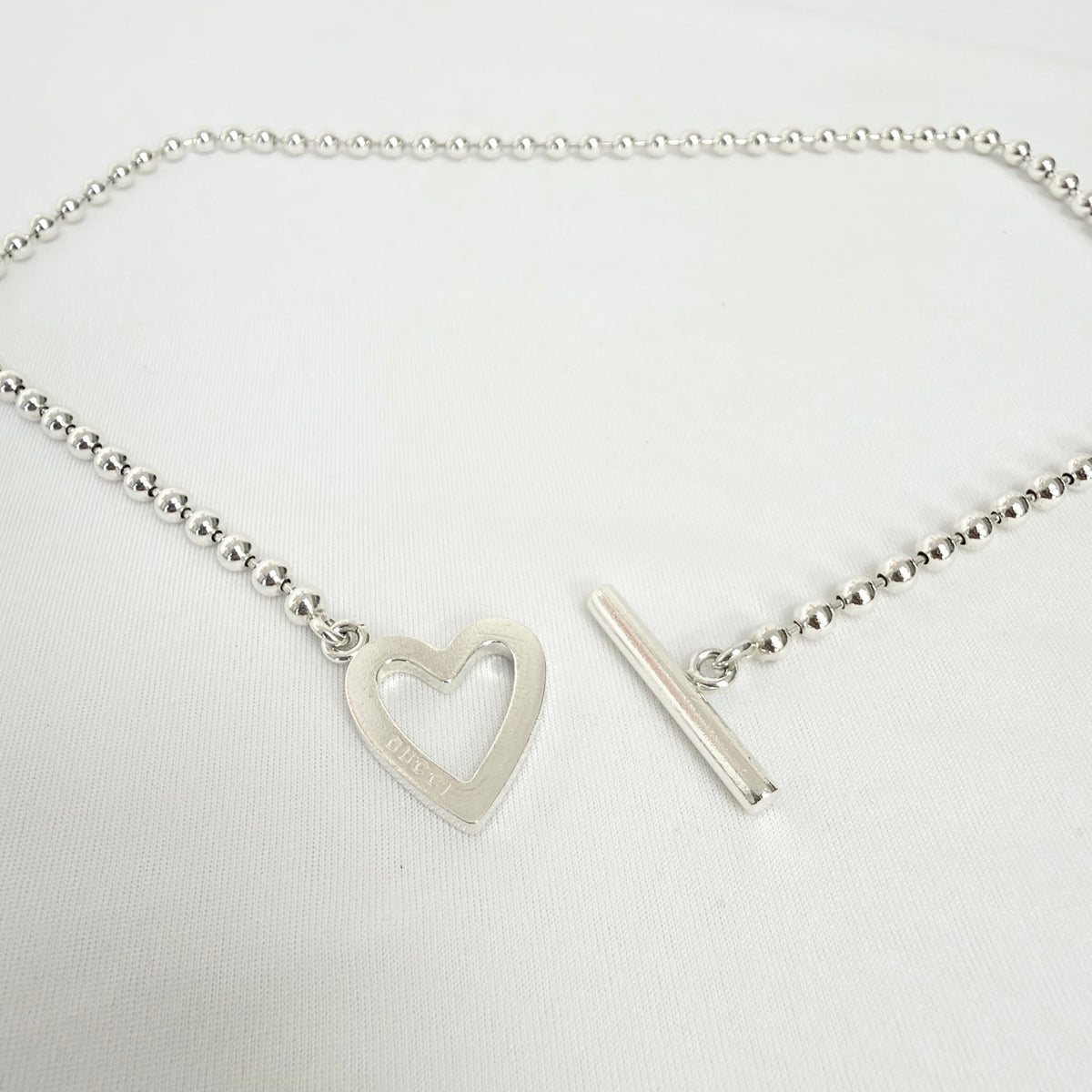 Gucci Heart Boule Popcorn Necklace T Bar Toggle Sterling Silver 925 15.5 Inches With Packaging
