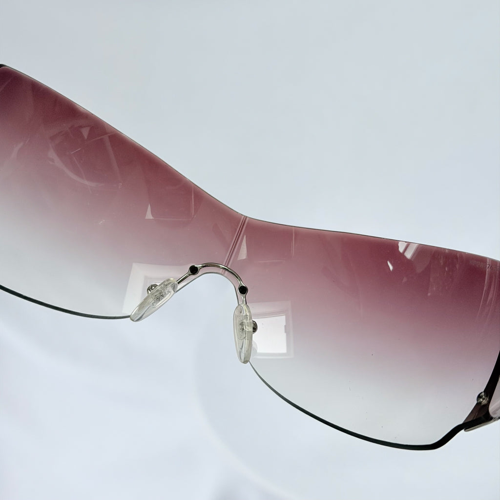 Vintage Prada Y2K Lilac Purple Silver Frameless Wrap Sunshield Oversized Sunglasses SPR 041