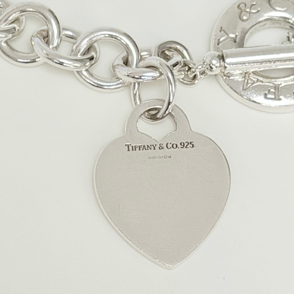 Authentic Vintage Tiffany & Co. Sterling Silver 925 Toggle Heart Pendant Choker Necklace With Pouch 15 Inches