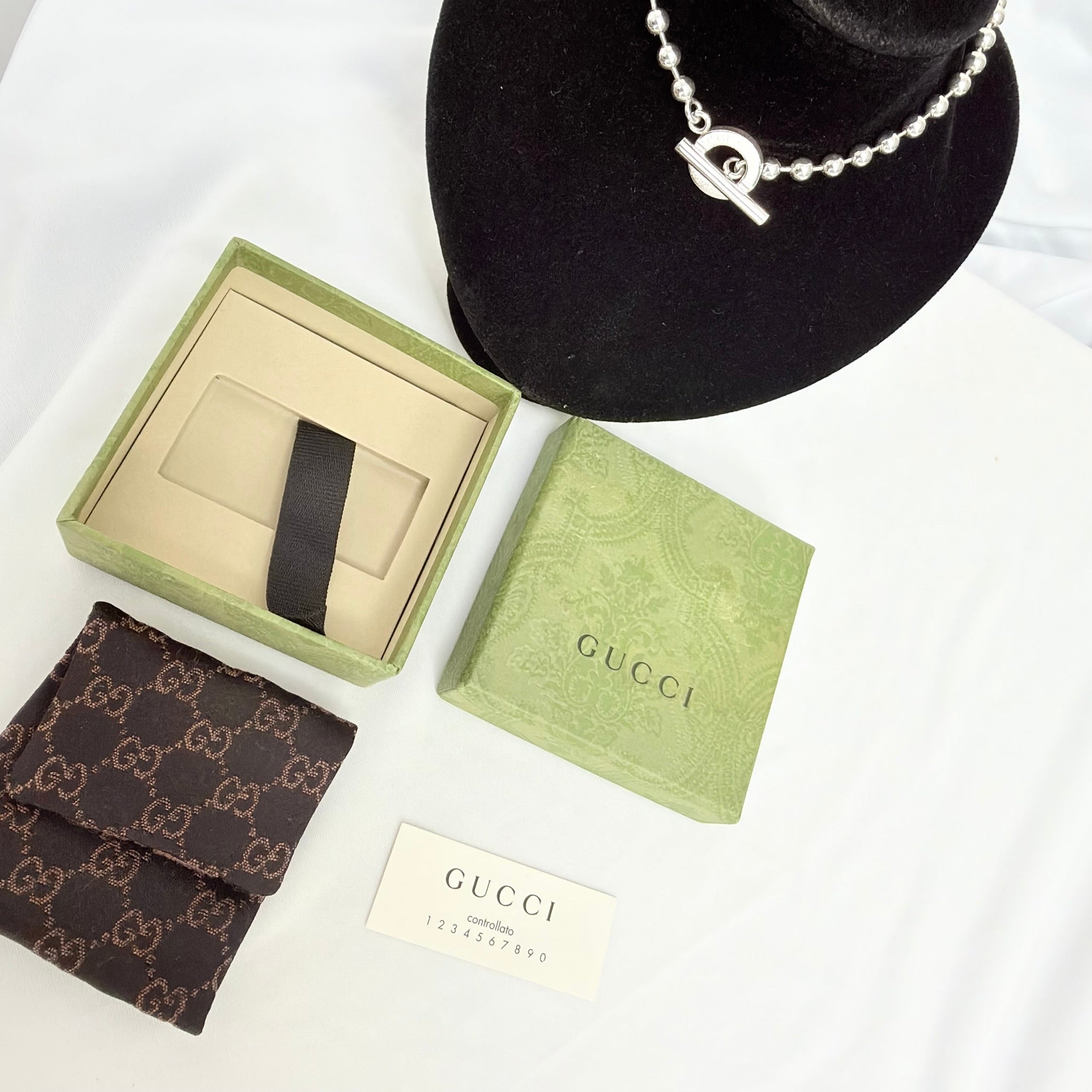 Authentic Gucci Vintage Boule Popcorn Necklace Toggle Sterling Silver 925 Women's 16 inches With Packaging