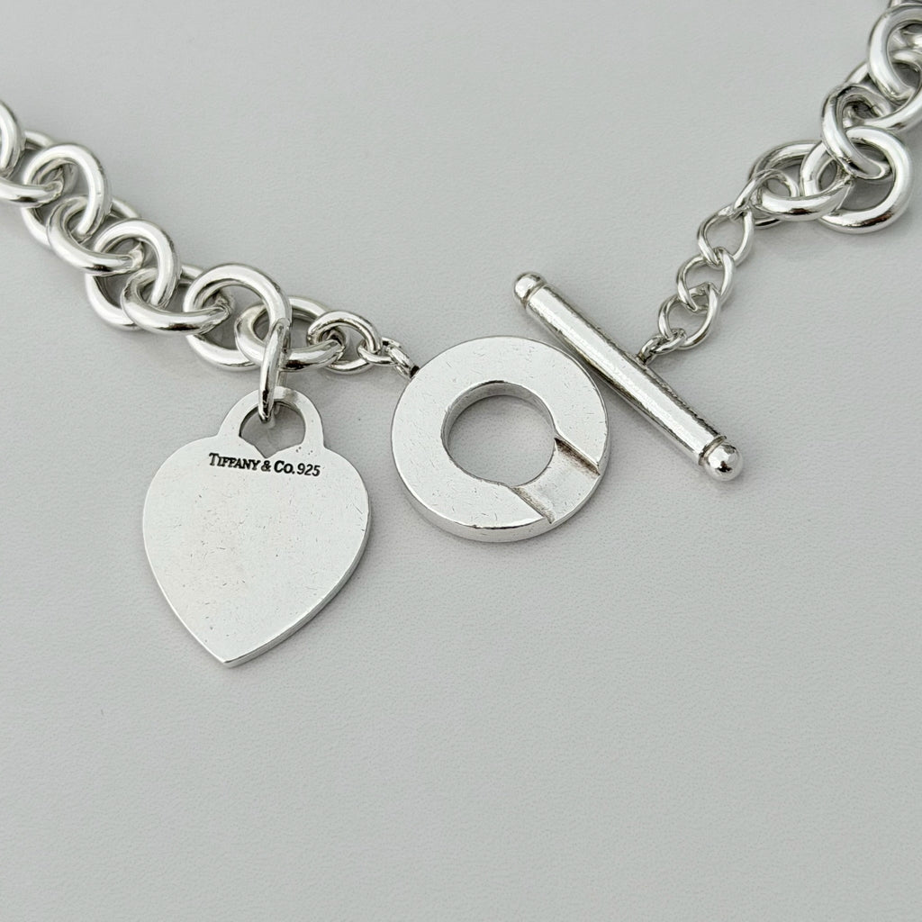 Authentic Vintage Tiffany & Co. Sterling Silver 925 Toggle Heart Pendant Choker Necklace With Pouch 16 inches