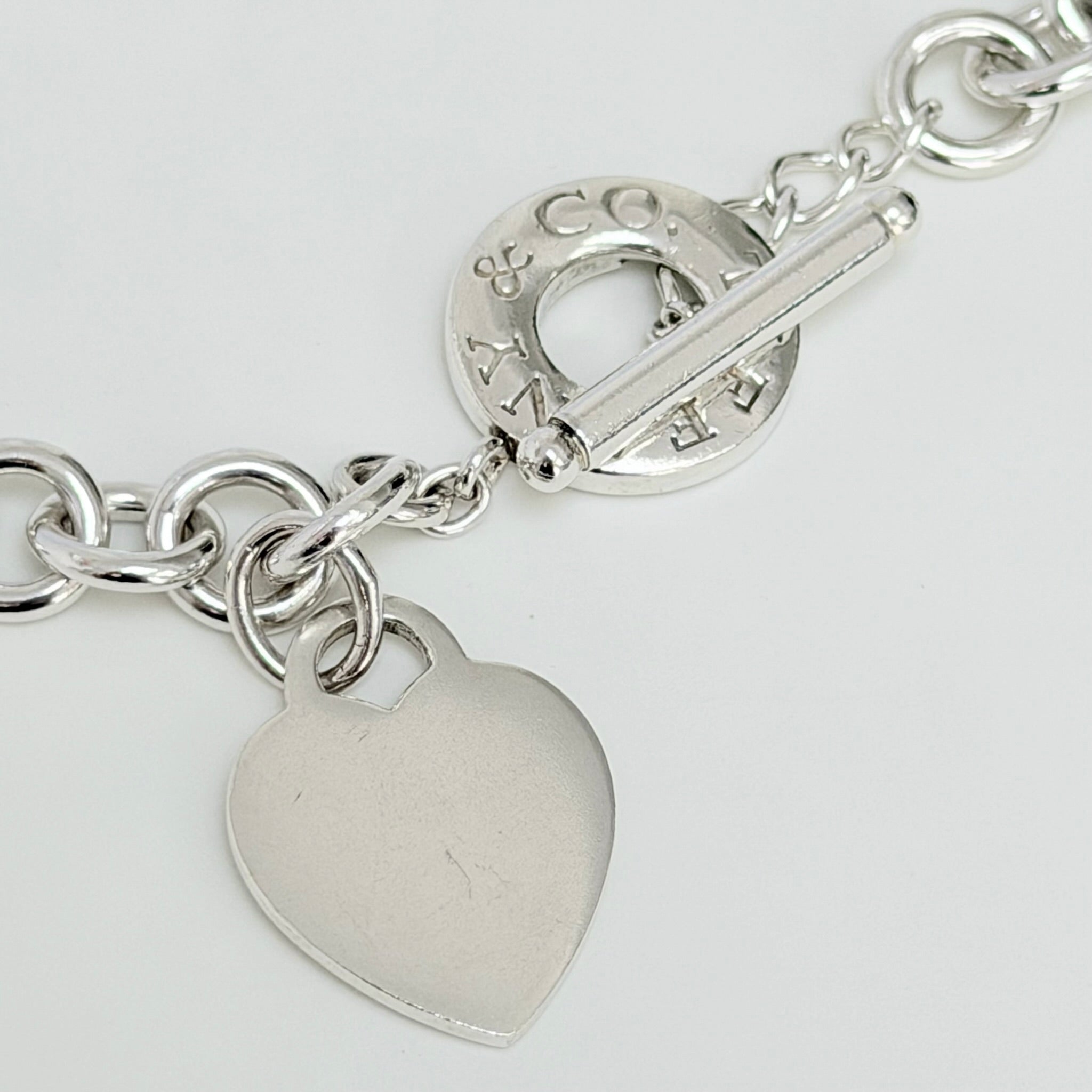 Authentic Vintage Tiffany & Co. Sterling Silver 925 Toggle Heart Pendant Choker Necklace With Pouch 15 Inches