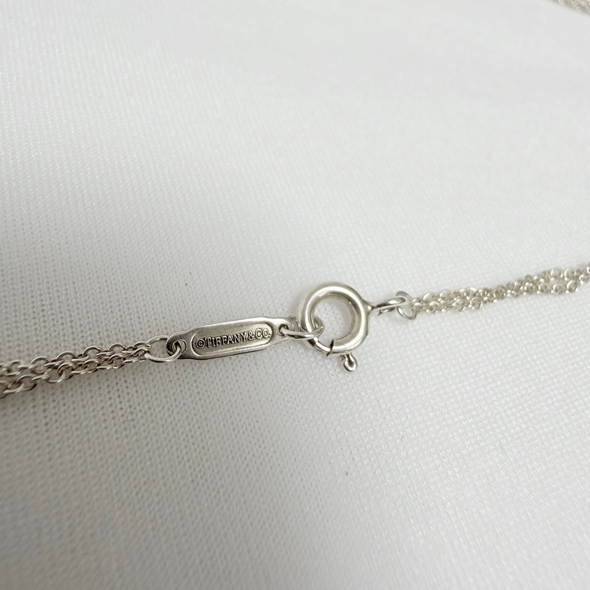 Tiffany & Co. Double Chain Heart Necklace 925 Sterling Silver 16 Inches