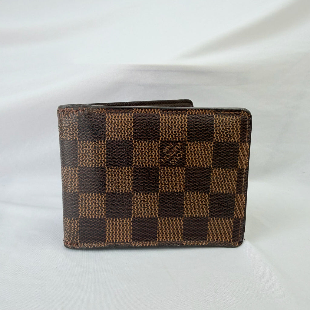 Louis Vuitton Bifold wallet Damier Ebène Coated Canvas Brown Repaired