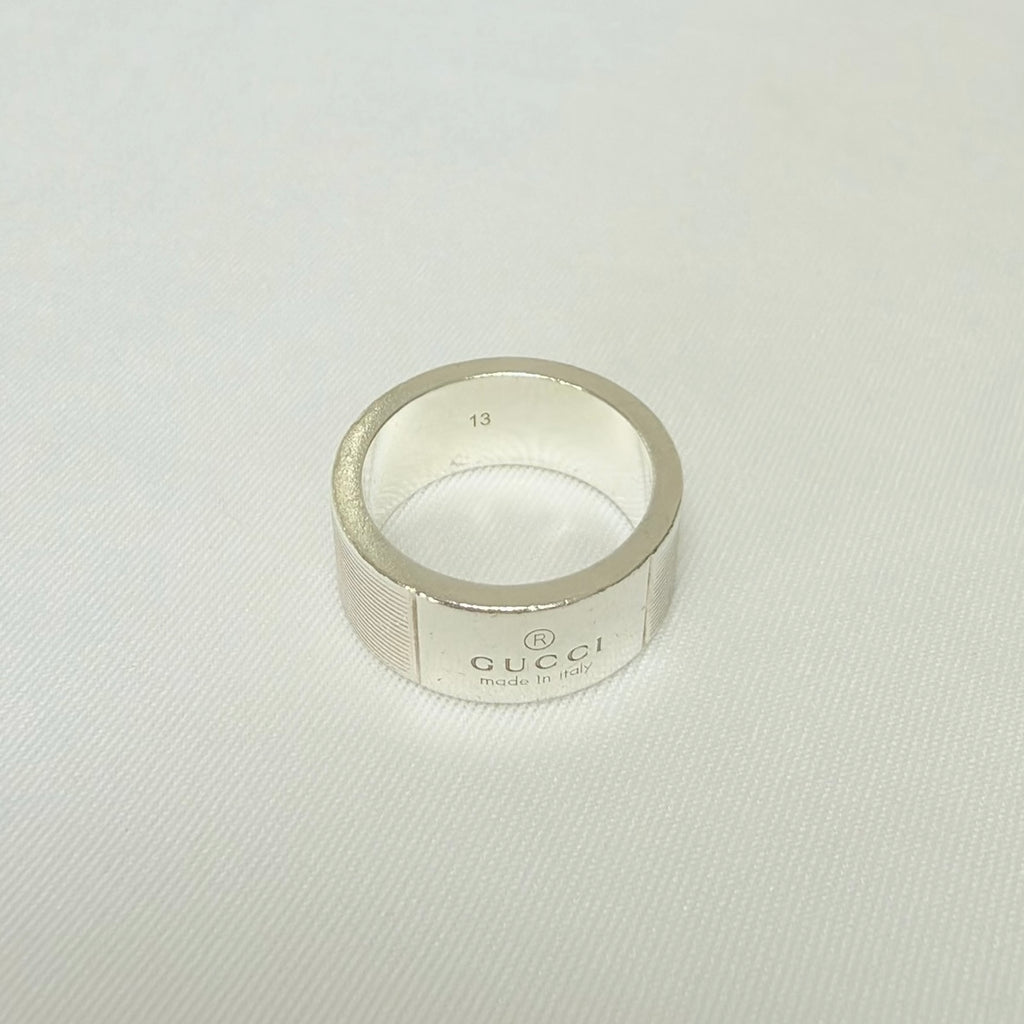 Gucci Sterling Silver 925 Wide 12mm Band Trademarked Ring Size 13, UK M/N, EU 53