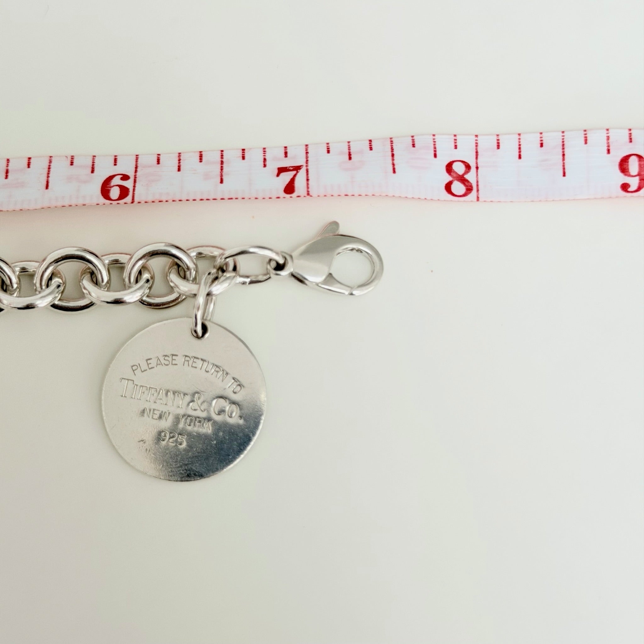 Authentic Tiffany & Co. Sterling Silver 925 Chunky Chain Large Round Tag Disc Bracelet 7.5 Inches With Packaging
