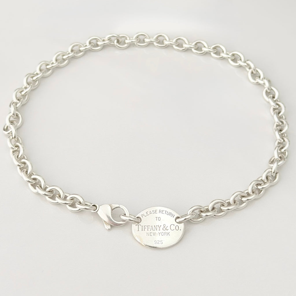 Authentic Tiffany & Co. Sterling Silver 925 Oval Pendant Choker Necklace With Packaging 15 inches