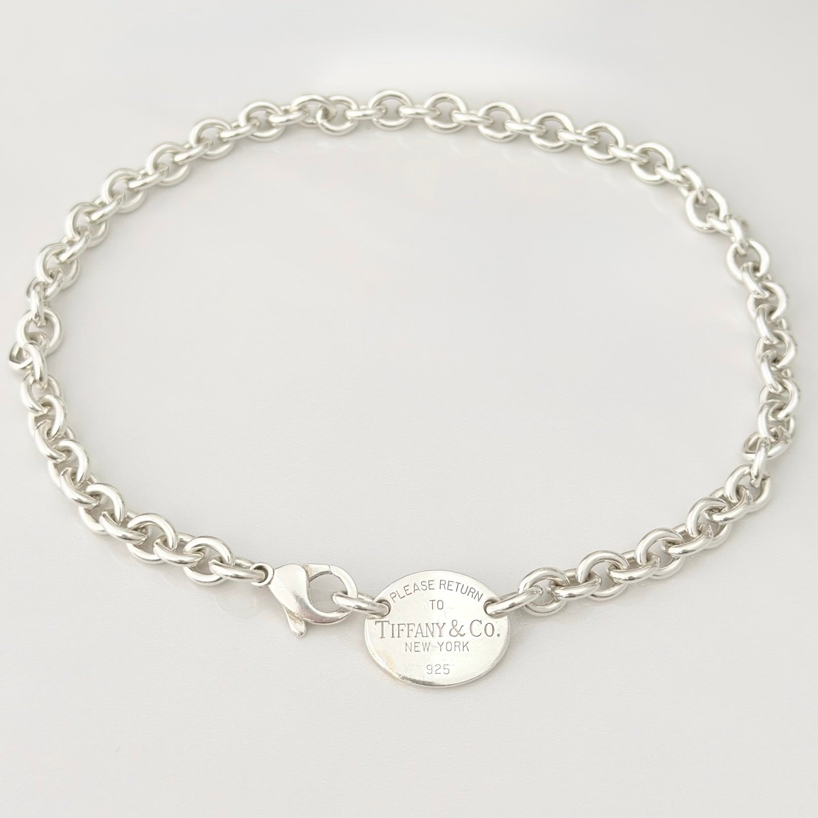 Authentic Tiffany & Co. Sterling Silver 925 Oval Pendant Choker Necklace With Packaging 15 inches