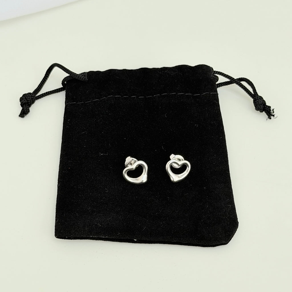 Authentic Tiffany & Co. Mini Open Heart Elsa Peretti Stud Earrings Sterling Silver 925