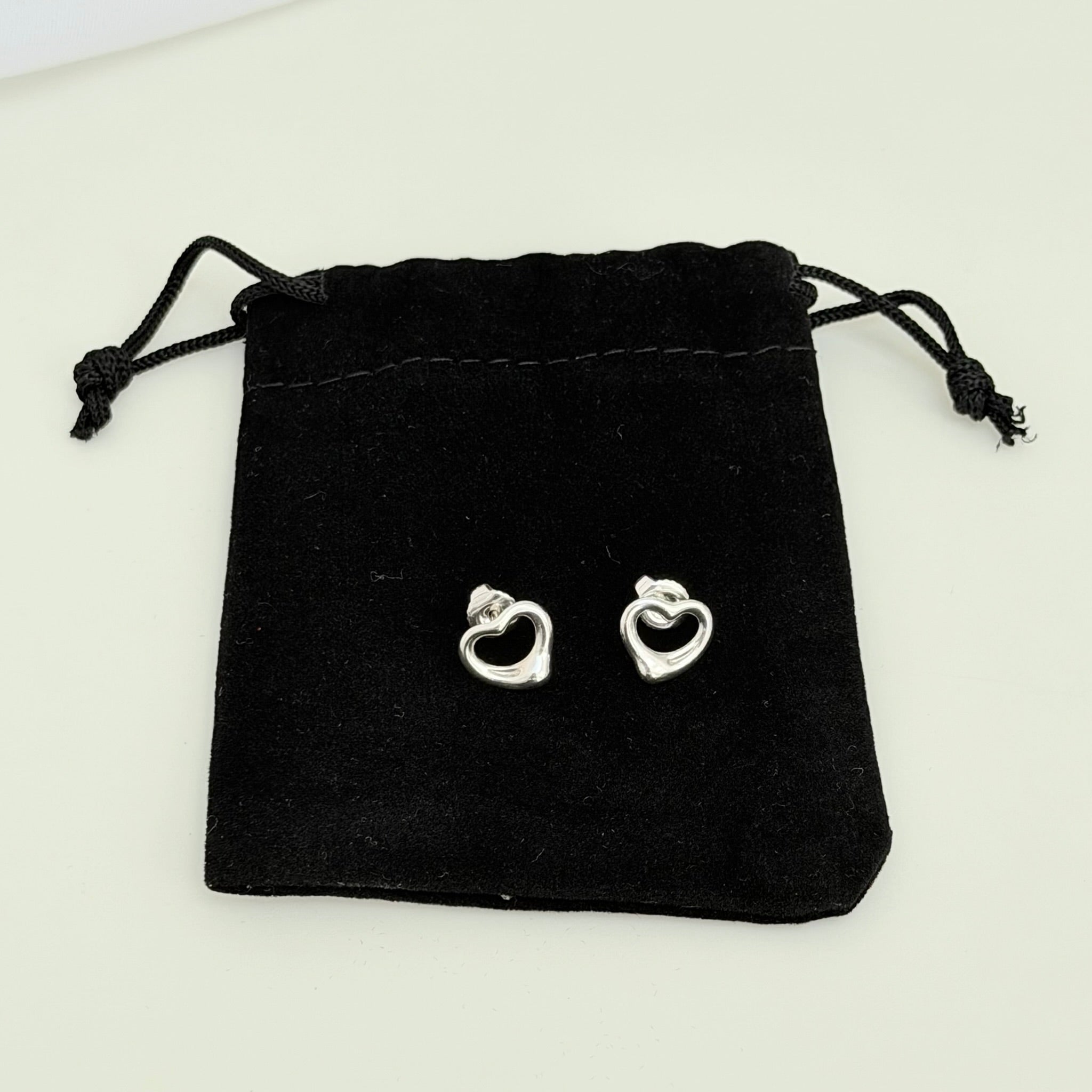 Authentic Tiffany & Co. Mini Open Heart Elsa Peretti Stud Earrings Sterling Silver 925