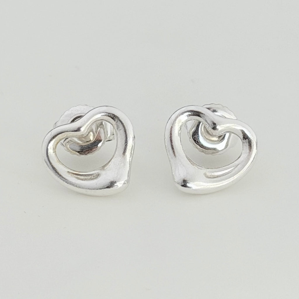 Authentic Tiffany & Co. Mini Open Heart Elsa Peretti Stud Earrings Sterling Silver 925