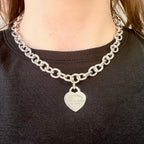 Authentic Tiffany & Co. Sterling Silver 925 Medium Heart Pendant Choker Necklace With Pouch 15 inches