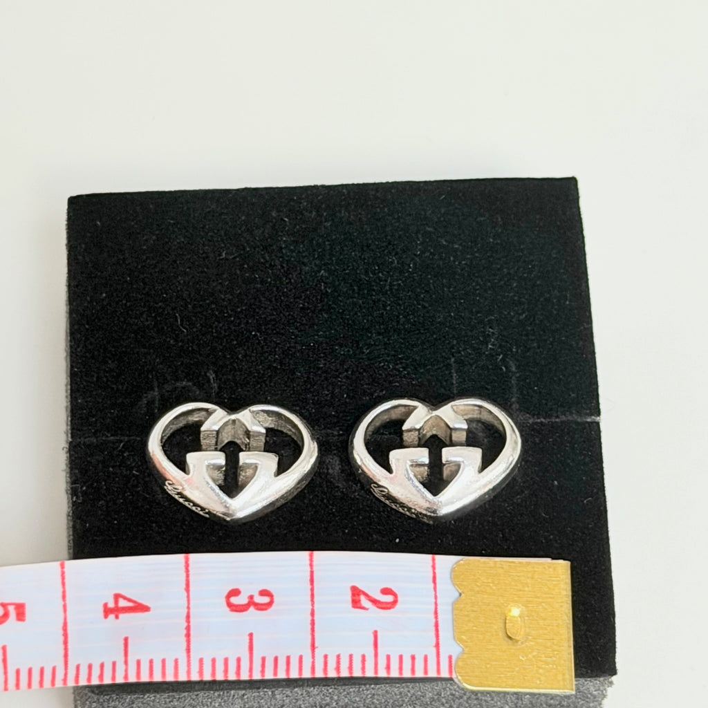 Authentic Gucci Love Britt Open Interlocking Gg Heart Sterling Silver 925 Stud Earrings