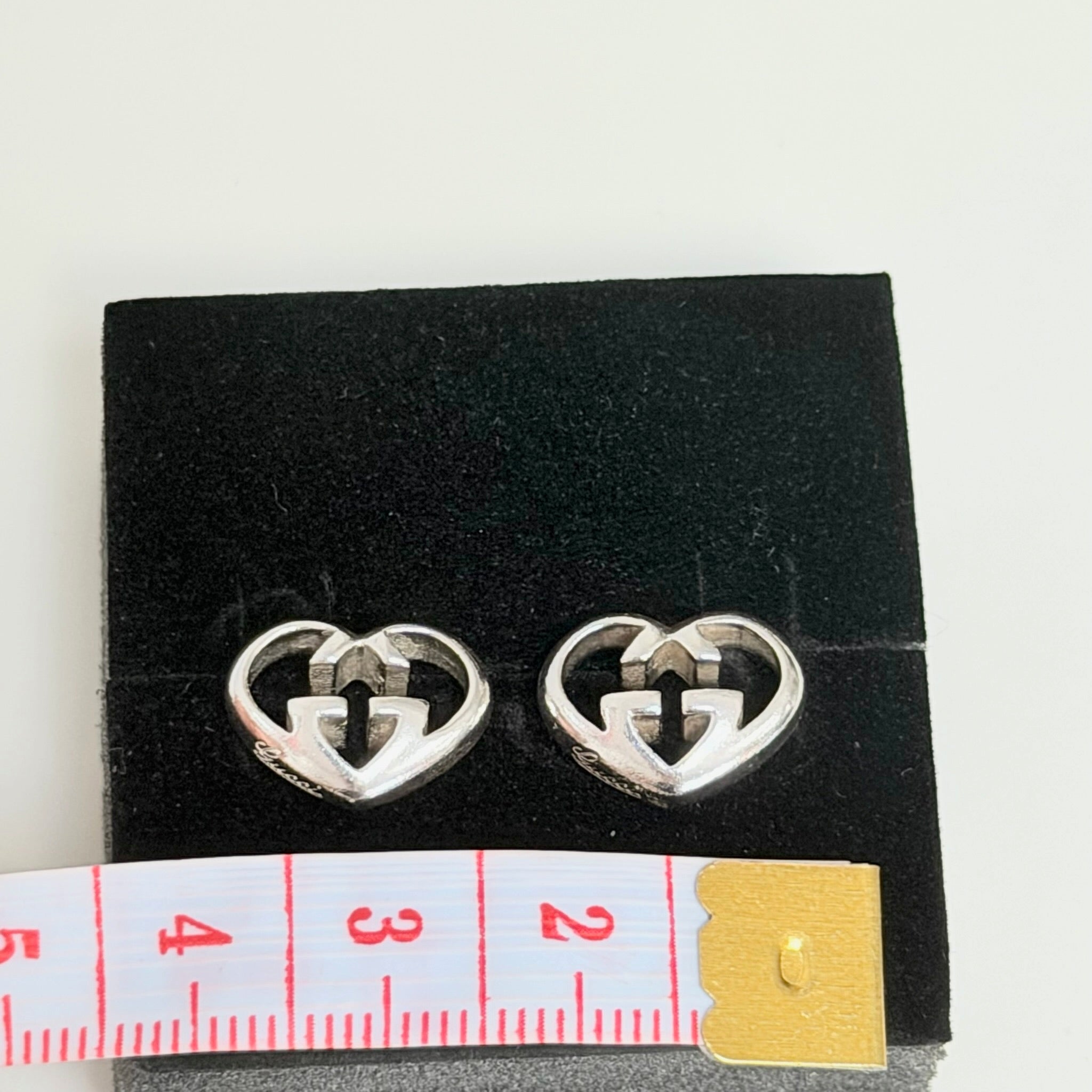 Authentic Gucci Love Britt Open Interlocking Gg Heart Sterling Silver 925 Stud Earrings