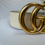 Gucci GG Marmont 24k Gold Buckle Cream Leather Belt 4cm 85cm 34” 400593