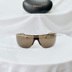 Vintage Gucci GG1870/S J5G6J Brown Gold Rimless Shield Wrap Sunglasses With Case