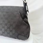 Vintage Gucci Horsebit Black Monogram Canvas Medium Shoulder Handbag Tom Ford Era 2004