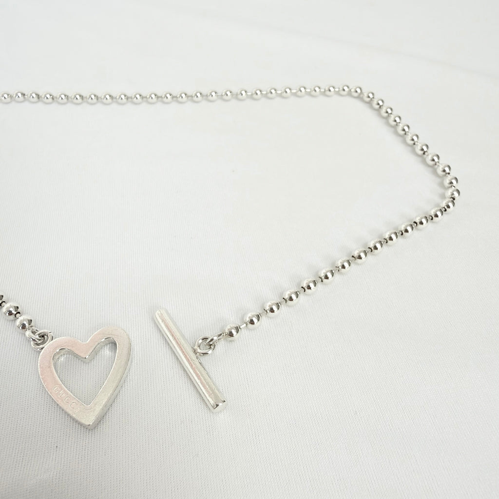 Gucci Heart Boule Popcorn Necklace T Bar Toggle Sterling Silver 925 15.5 Inches With Packaging