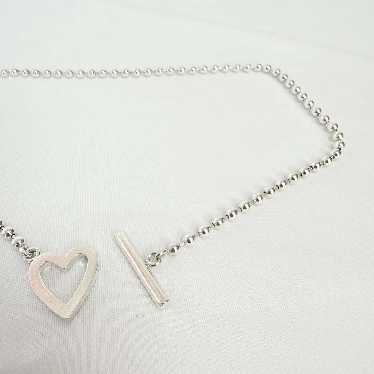 Gucci Heart Boule Popcorn Necklace T Bar Toggle Sterling Silver 925 15.5 Inches With Packaging