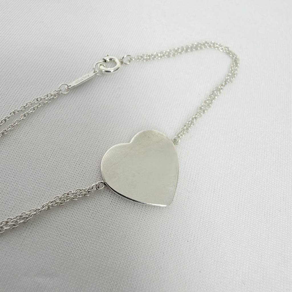 Tiffany & Co. Double Chain Heart Charm Return to Tiffany Bracelet 925 Silver 6.5” With Packaging