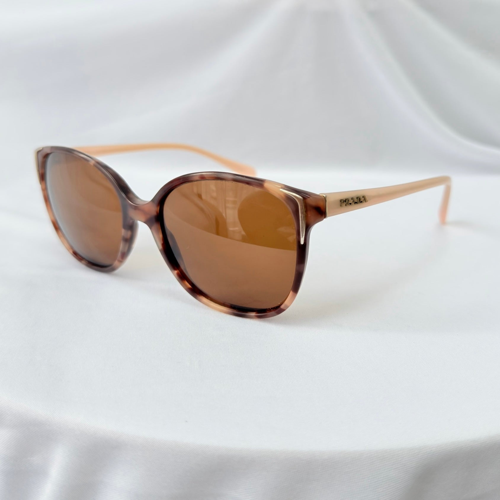 Prada Cat Eye Square Metal Corners Women's Sunglasses Pink Tortoiseshell SPR 01O polarised