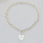 Authentic Tiffany & Co. Sterling Silver 925 Medium Heart Pendant Choker Necklace With Pouch 15 inches