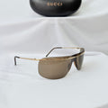 Vintage Gucci GG1870/S J5G6J Brown Gold Rimless Shield Wrap Sunglasses With Case