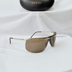 Vintage Gucci GG1870/S J5G6J Brown Gold Rimless Shield Wrap Sunglasses With Case
