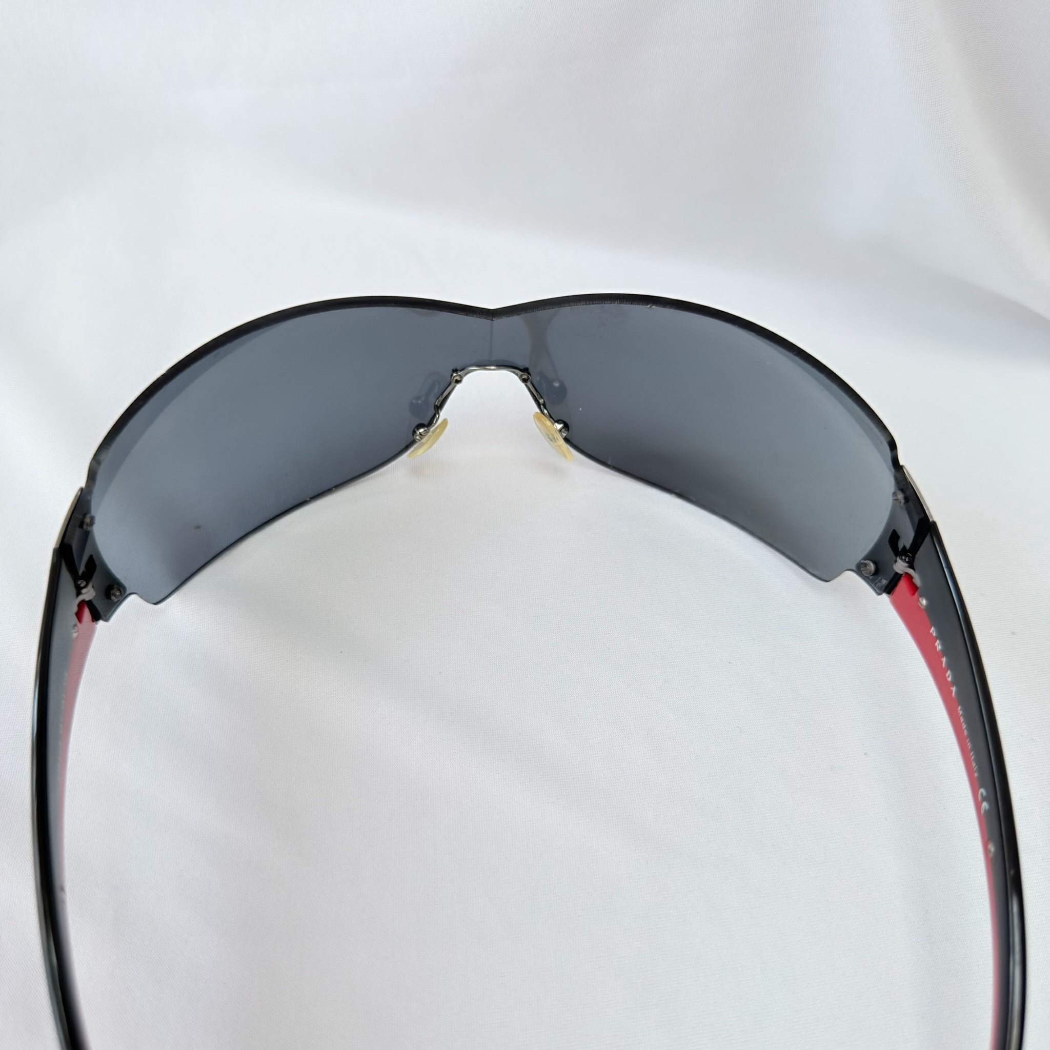 Vintage Prada Wrap Shield Red, Silver & Black Unisex Sunglasses SPR 54G With Case