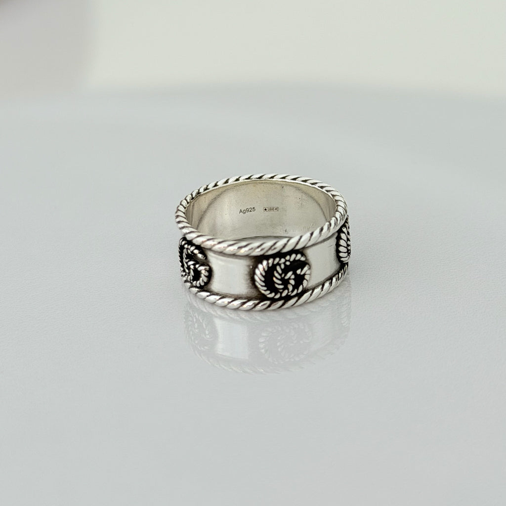 Gucci GG Marmont 925 Sterling Silver 9mm Logo Ring Women’s Size 17, UK Q, EU 57