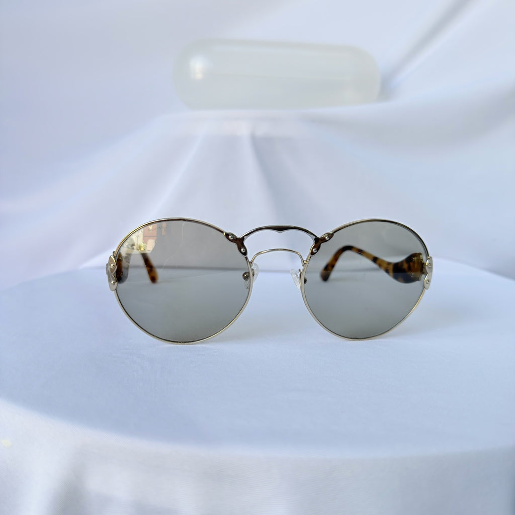 Prada Retro 70’s Style Round Oval Brown Tortoiseshell Sunglasses PR 55TS