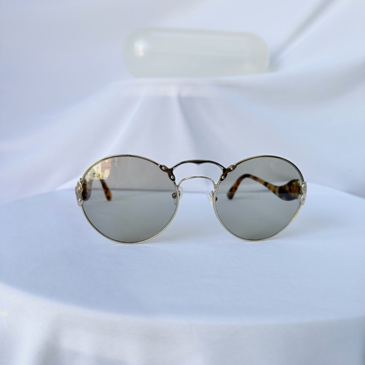 Prada Retro 70’s Style Round Oval Brown Tortoiseshell Sunglasses PR 55TS