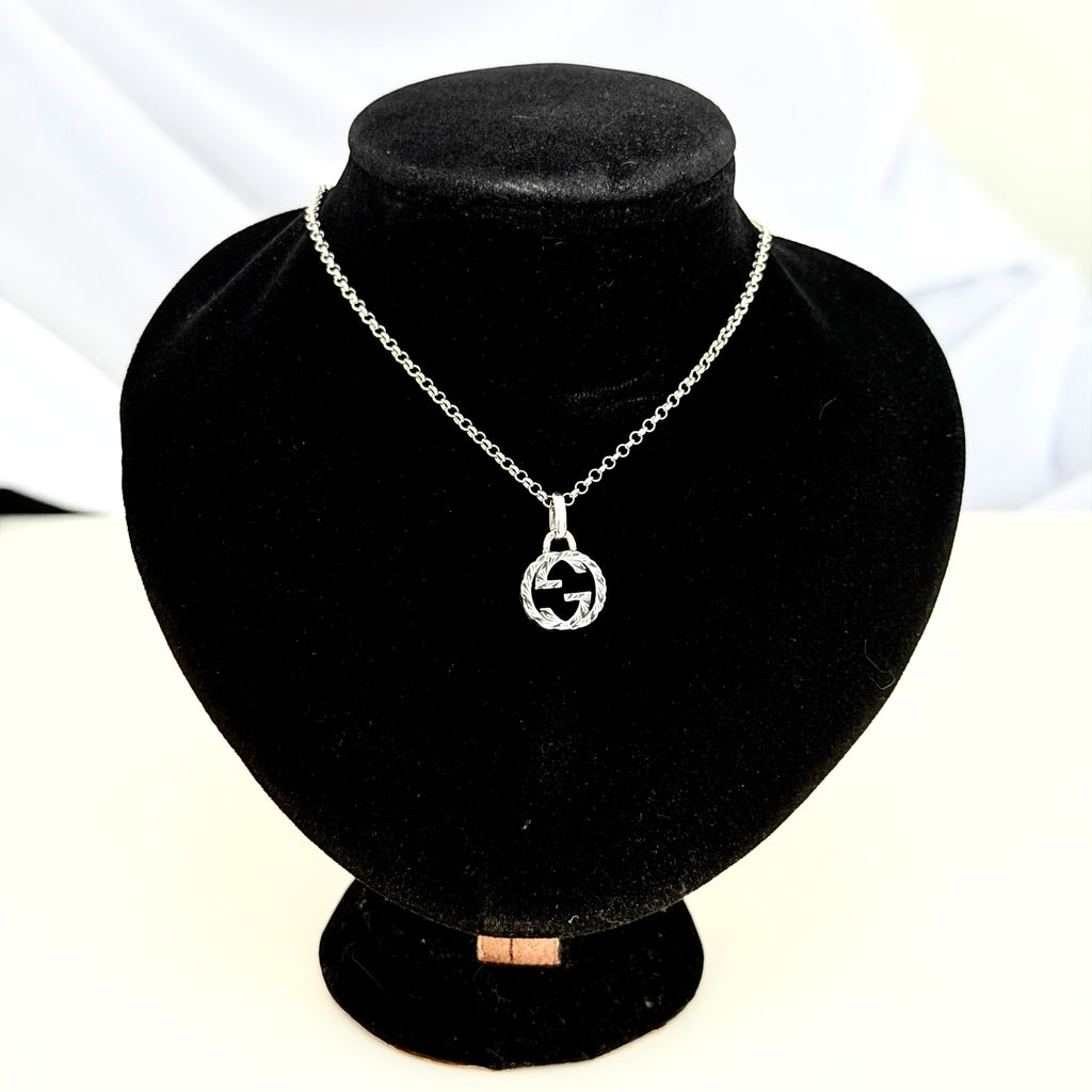 Authentic Gucci Interlocking GG Aged Sterling Silver 925 Necklace With Pouch