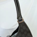 Vintage Gucci Jackie Bardot Medium Size GG Monogram Canvas Leather Black Handbag With Dustbag