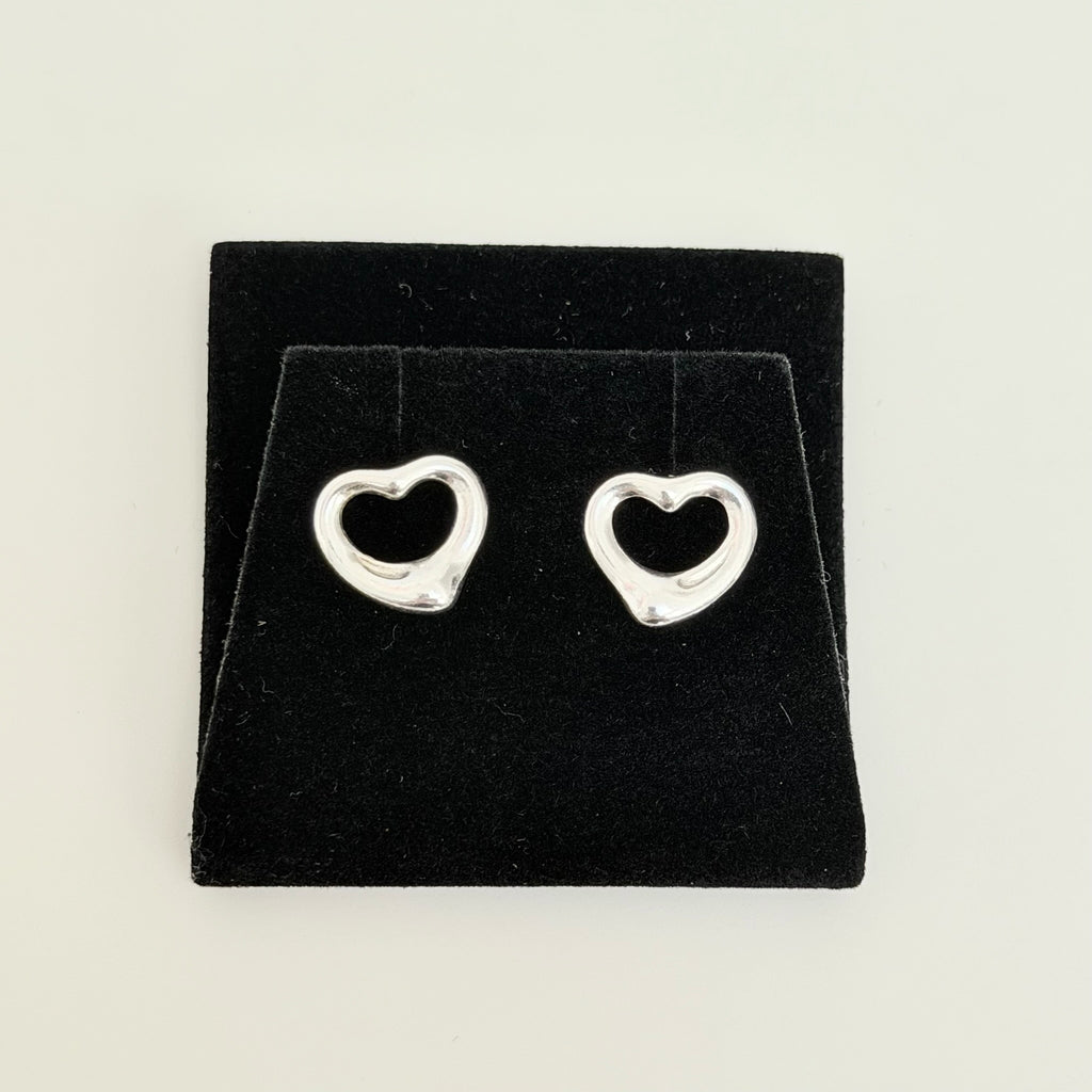 Authentic Tiffany & Co. Mini Open Heart Elsa Peretti Stud Earrings Sterling Silver 925