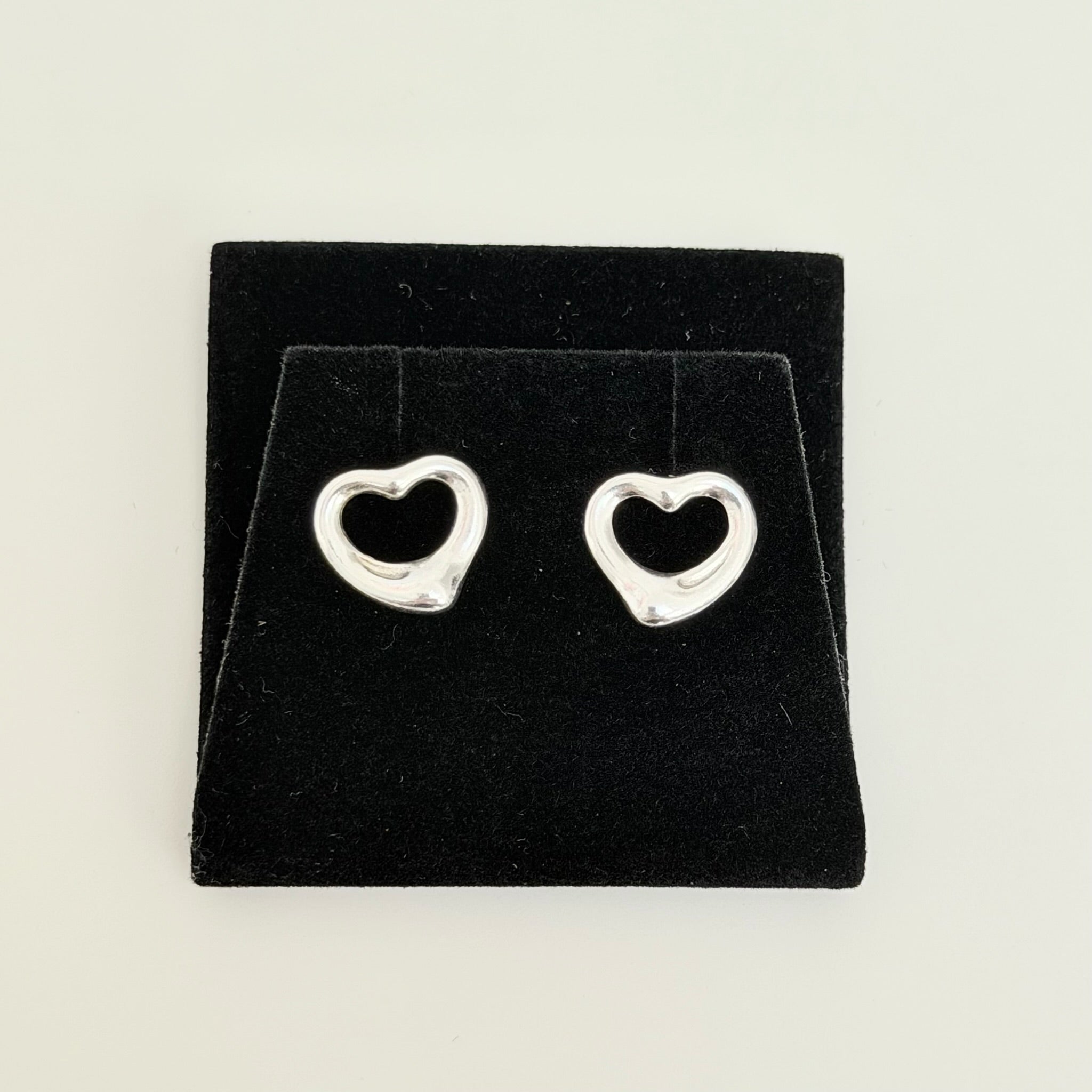 Authentic Tiffany & Co. Mini Open Heart Elsa Peretti Stud Earrings Sterling Silver 925