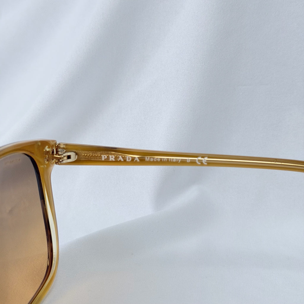 Prada Cat Eye Square Metal Corners Women's Sunglasses Brown Tortoiseshell SPR 01O