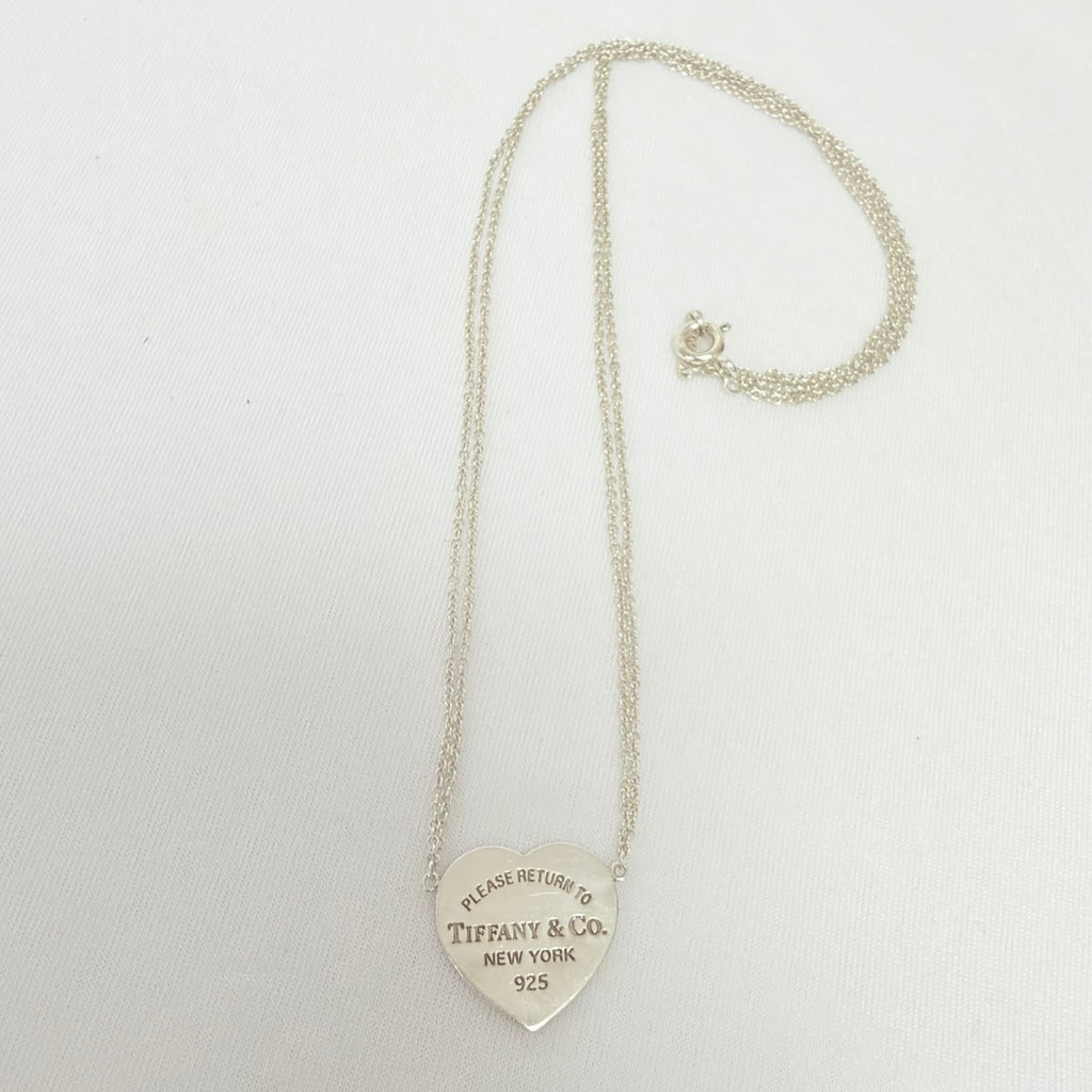 Tiffany & Co. Double Chain Heart Necklace 925 Sterling Silver 16 Inches