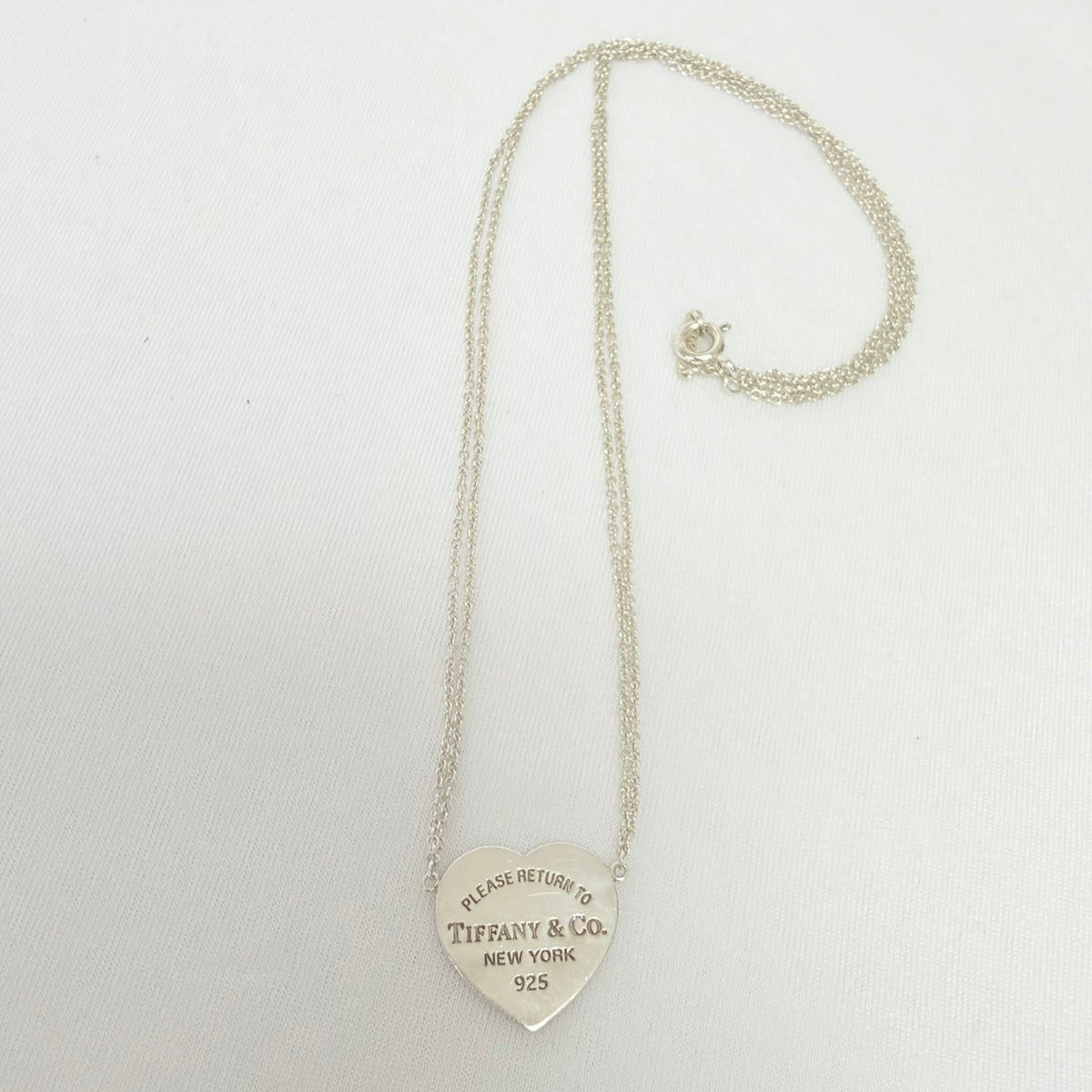 Tiffany & Co. Double Chain Heart Necklace 925 Sterling Silver 16 Inches