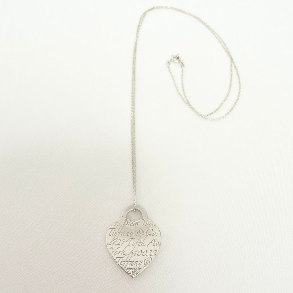 Tiffany & Co. 727 Fifth Avenue Script Medium Heart Sterling Silver 925 Necklace 22.5 Inches