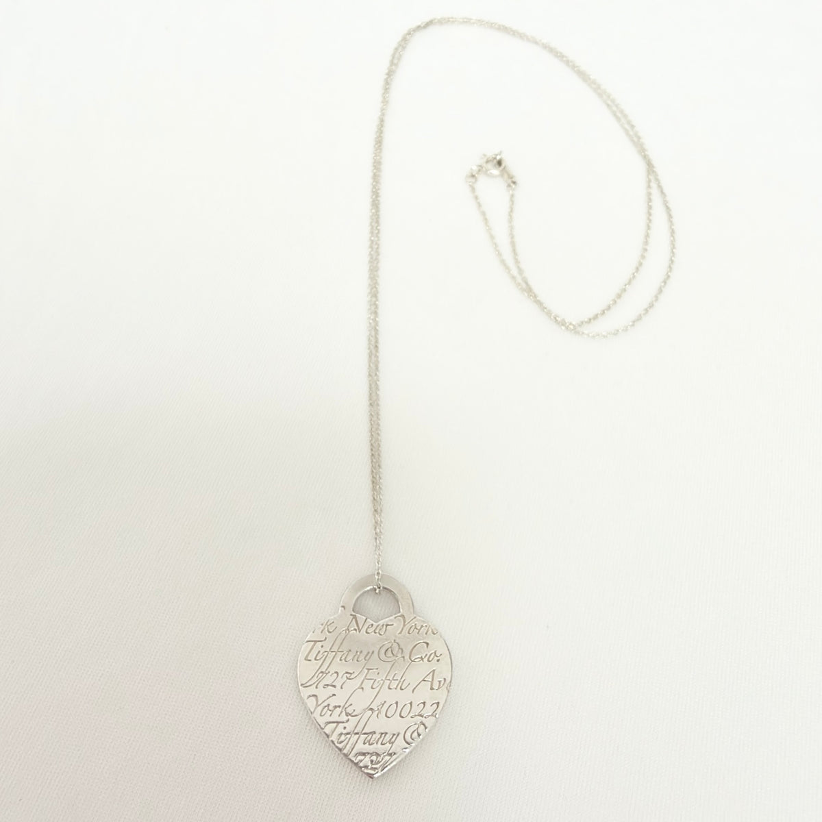 Tiffany & Co. 727 Fifth Avenue Script Medium Heart Sterling Silver 925 Necklace 22.5 Inches