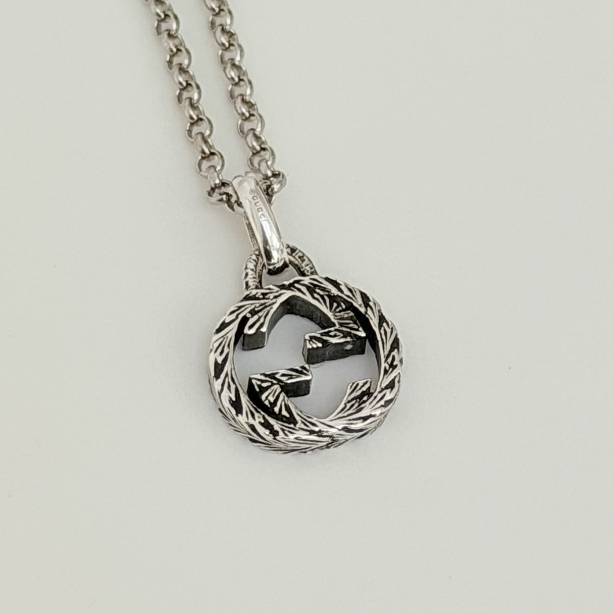 Authentic Gucci Interlocking GG Aged Sterling Silver 925 Necklace With Pouch