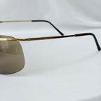 Vintage Gucci GG1870/S J5G6J Brown Gold Rimless Shield Wrap Sunglasses With Case