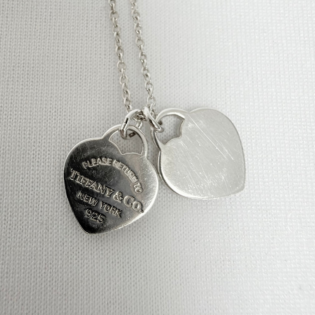 Tiffany & Co. Mini Double Silver 925 Heart Pendant Women's Necklace 16 inches With Packaging
