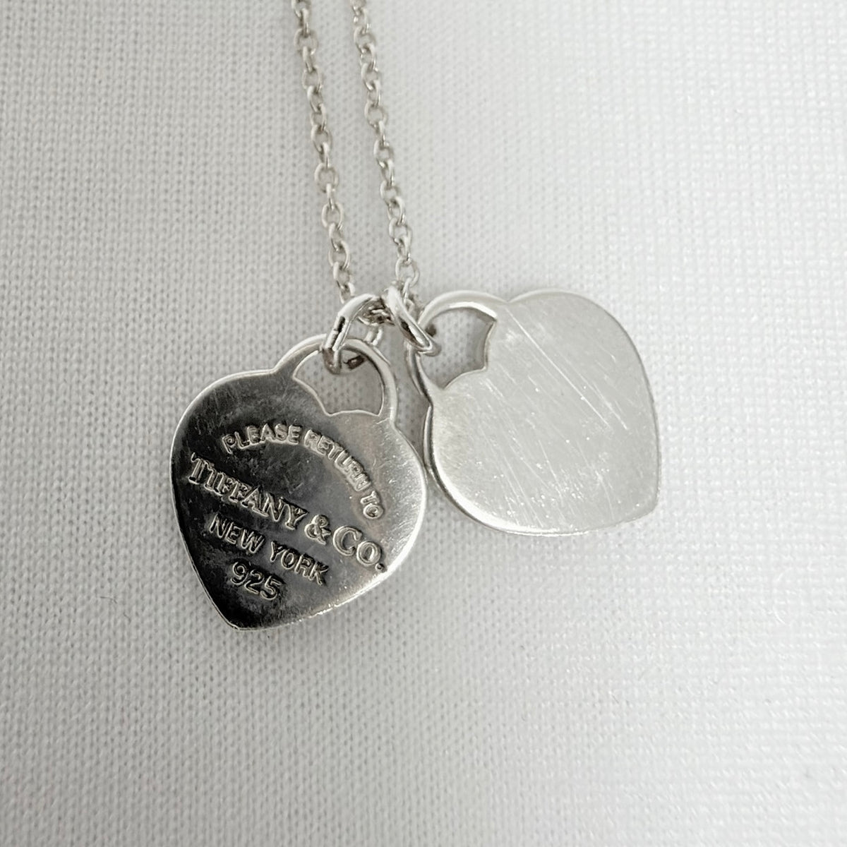 Tiffany & Co. Mini Double Silver 925 Heart Pendant Women's Necklace 16 inches With Packaging