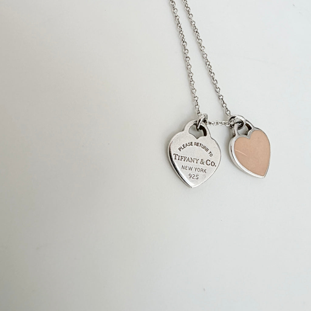 Tiffany & Co. Return to Mini Double Pink Heart Women's Necklace 17 Inches Sterling Silver 925