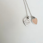 Tiffany & Co. Return to Mini Double Pink Heart Women's Necklace 17 Inches Sterling Silver 925