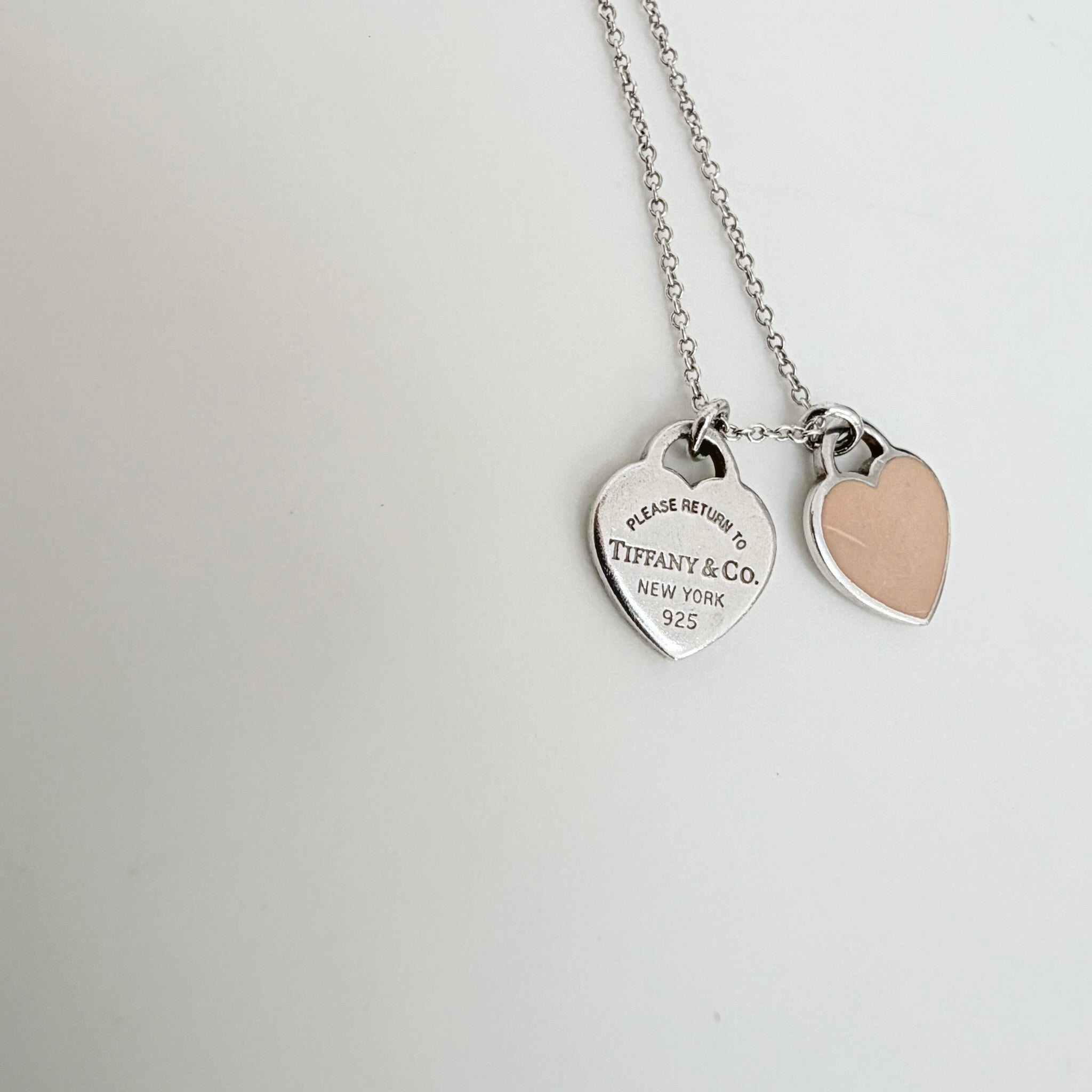 Tiffany & Co. Return to Mini Double Pink Heart Women's Necklace 17 Inches Sterling Silver 925